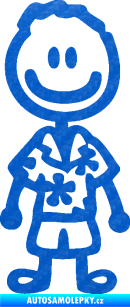 Samolepka Cartoon family kluk Hawaii 3D karbon modrý