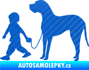 Samolepka Chlapec venčí psa levá 3D karbon modrý