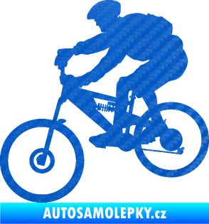 Samolepka Cyklista 009 levá horské kolo 3D karbon modrý