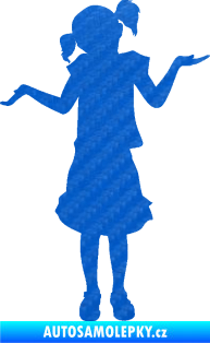 Samolepka Děti silueta 001 levá holčička krčí rameny 3D karbon modrý