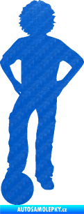 Samolepka Děti silueta 004 levá kluk fotbalista 3D karbon modrý