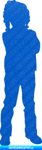 Samolepka Děti silueta 009 pravá holčička 3D karbon modrý