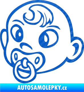Samolepka Dítě v autě 004 levá miminko s dudlíkem hlavička 3D karbon modrý