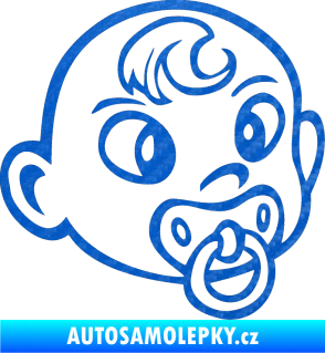 Samolepka Dítě v autě 004 pravá miminko s dudlíkem hlavička 3D karbon modrý