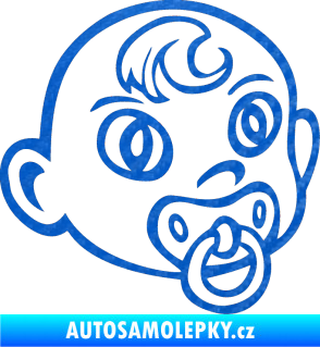 Samolepka Dítě v autě 005 pravá miminko s dudlíkem hlavička 3D karbon modrý