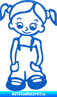 Samolepka Dítě v autě 008 levá holka v kapsáčích 3D karbon modrý