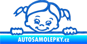 Samolepka Dítě v autě 030 levá malá slečna hlavička 3D karbon modrý