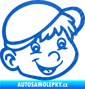 Samolepka Dítě v autě 038 pravá kluk hlavička 3D karbon modrý
