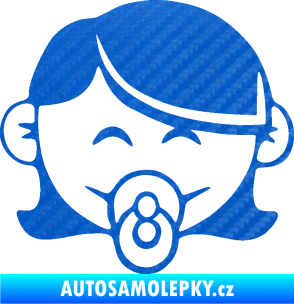 Samolepka Dítě v autě 047 pravá holčička s dudlíkem 3D karbon modrý