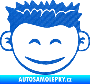 Samolepka Dítě v autě 048 levá kluk hlavička 3D karbon modrý