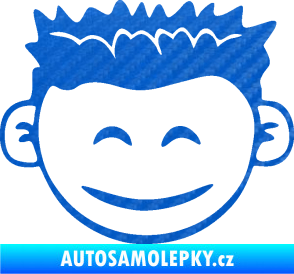 Samolepka Dítě v autě 048 pravá kluk hlavička 3D karbon modrý
