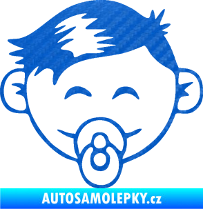 Samolepka Dítě v autě 049 levá kluk s dudlíkem 3D karbon modrý