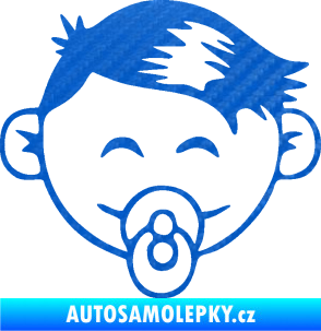 Samolepka Dítě v autě 049 pravá kluk s dudlíkem 3D karbon modrý