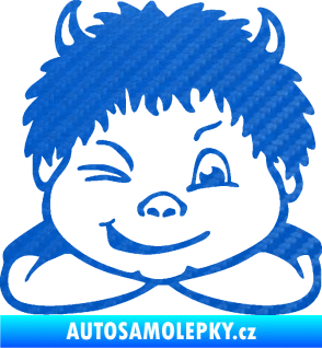 Samolepka Dítě v autě 055 pravá kluk čertík 3D karbon modrý