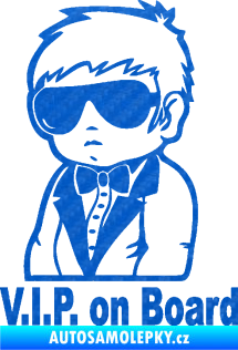 Samolepka Dítě v autě 058 s textem chlapec s brýlemi 3D karbon modrý