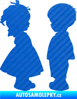 Samolepka Dítě v autě 071 levá holčička s chlapečkem sourozenci 3D karbon modrý