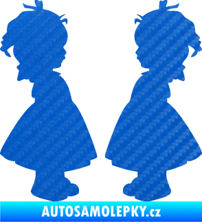 Samolepka Dítě v autě 072 dvě holčičky sourozenci 3D karbon modrý