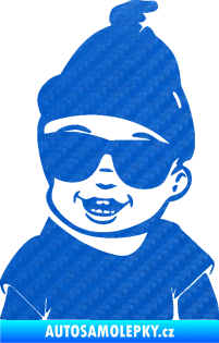 Samolepka Dítě v autě 081 levá chlapeček v brýlích 3D karbon modrý
