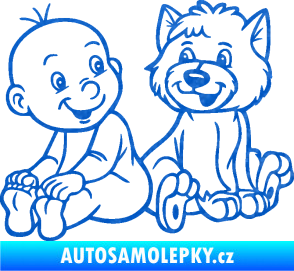Samolepka Dítě v autě 087 levá chlapeček s pejskem 3D karbon modrý