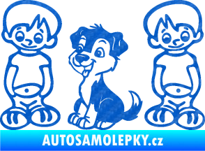 Samolepka Dítě v autě 103 levá dva kluci a pes 3D karbon modrý
