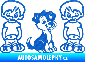 Samolepka Dítě v autě 103 pravá dva kluci a pes 3D karbon modrý