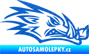 Samolepka Divoké prase 002 pravá kanec hlava 3D karbon modrý