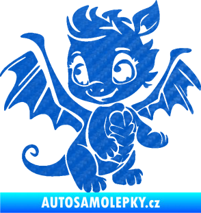 Samolepka Dragon 054 levá roztomilý dráček 3D karbon modrý