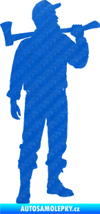 Samolepka Dřevorubec 001 pravá 3D karbon modrý