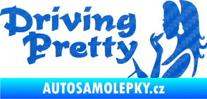 Samolepka Driving pretty nápis  3D karbon modrý