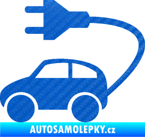 Samolepka Elektro auto 002 levá symbol zásuvka 3D karbon modrý