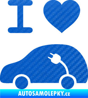 Samolepka Elektroauto 003 levá I love elektro 3D karbon modrý