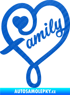 Samolepka Family 001 nápis se srdíčkem 3D karbon modrý