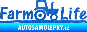 Samolepka Farm life nápis s traktorem 3D karbon modrý