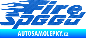 Samolepka Fire speed nápis s plameny 3D karbon modrý