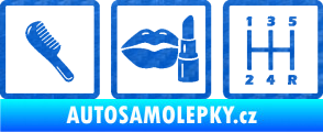 Samolepka Girl race car symboly brush, lipstick, shift 3D karbon modrý