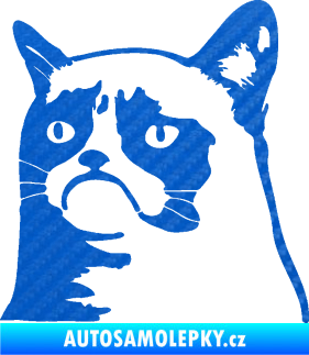 Samolepka Grumpy cat 002 levá 3D karbon modrý