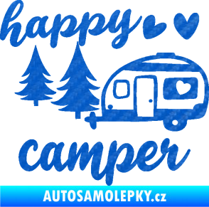 Samolepka Happy camper levá cestování 3D karbon modrý
