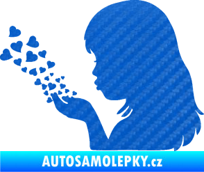 Samolepka Holčička se srdíčky levá 3D karbon modrý