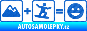 Samolepka Hory + snowboard = veselý smajlík 3D karbon modrý