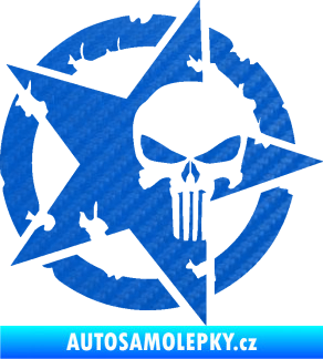 Samolepka Hvězda army 004 Punisher 3D karbon modrý