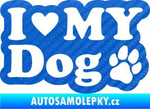 Samolepka I love my dog 002 3D karbon modrý