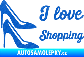 Samolepka I love shopping nápis  3D karbon modrý