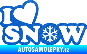 Samolepka I love snow nápis s vločkou 3D karbon modrý