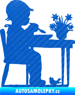 Samolepka Interiér 001 levá dítě u stolečku 3D karbon modrý