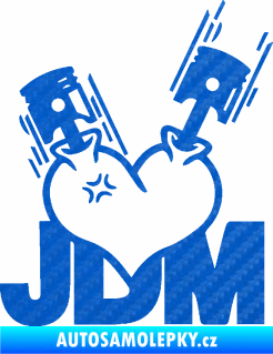 Samolepka JDM heart  3D karbon modrý