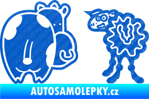 Samolepka JDM kravička a ovečka 002 levá 3D karbon modrý