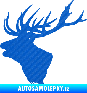 Samolepka Jelen 001 levá silueta hlavy 3D karbon modrý