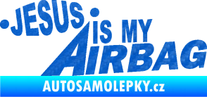 Samolepka Jesus is my airbag nápis 3D karbon modrý