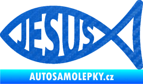 Samolepka Jesus rybička 003 křesťanský symbol 3D karbon modrý
