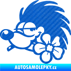 Samolepka Ježek 003 levá s květinou 3D karbon modrý
